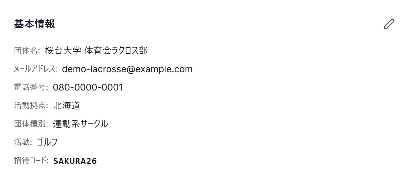 団体プロフィールに表示される招待コード